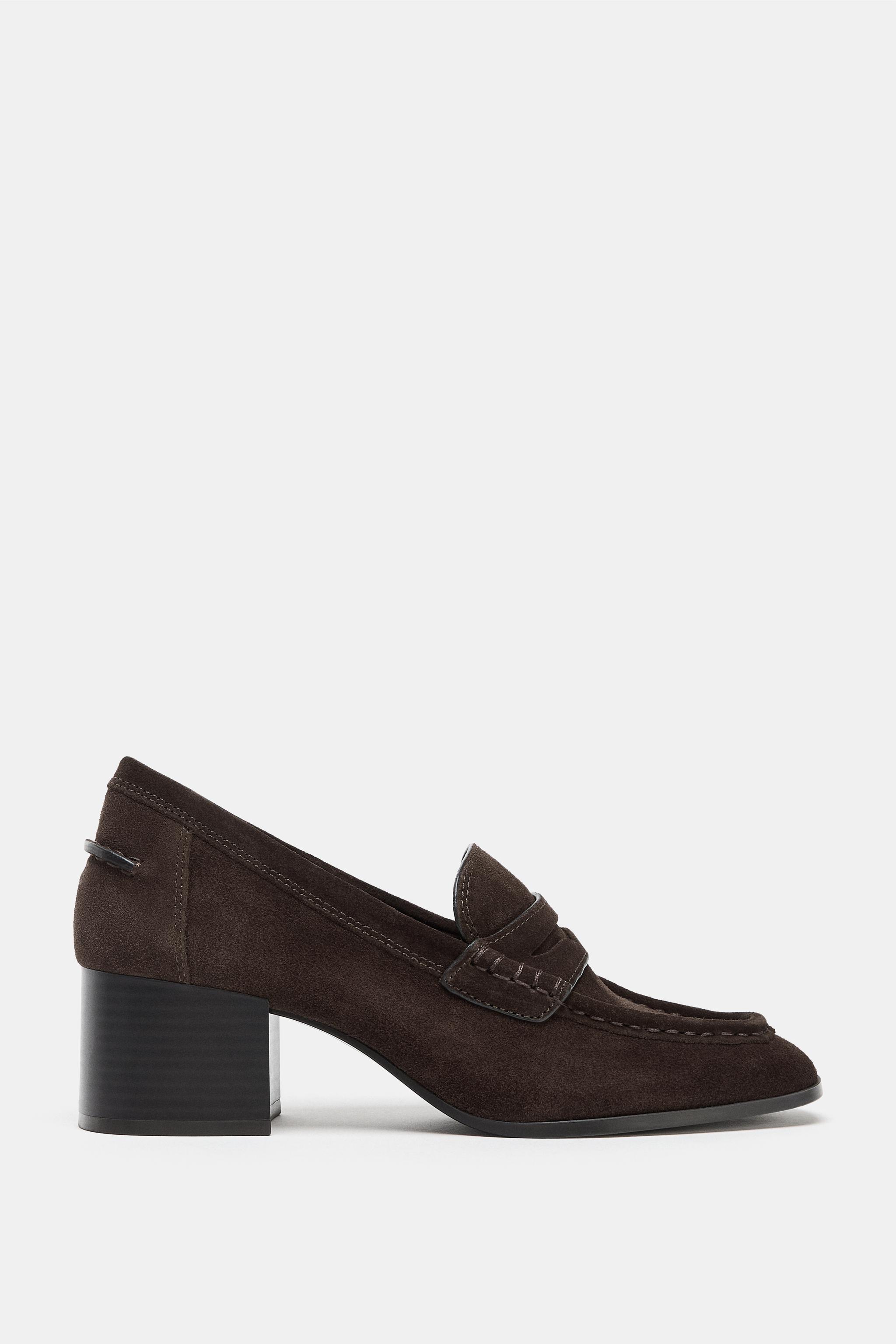 SPLIT SUEDE HEEL LOAFERS